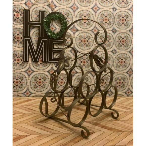 Metal Wine Bottle Rack with Grapes and Leaves 14.5" x 11" - Picture 2 of 4